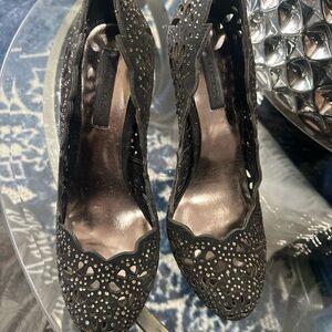 BCBGMaxAzria Black Laser-Cut Studded High Heels